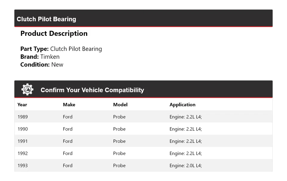 Подшипник пилота муфты зонда для 1989-1993 Ford Timken 1990 1991 1992 - Изображение 2 из 4