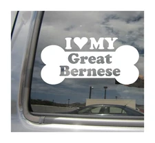 I Heart Love My Great Bernese - Purebred Dog Bone Car Vinyl Decal Sticker 13462