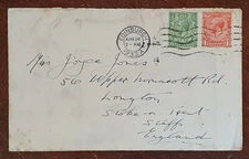 1933 KGV Cover to Jones, 56 Upper Normacot Road, Longton, Stoke on Trent