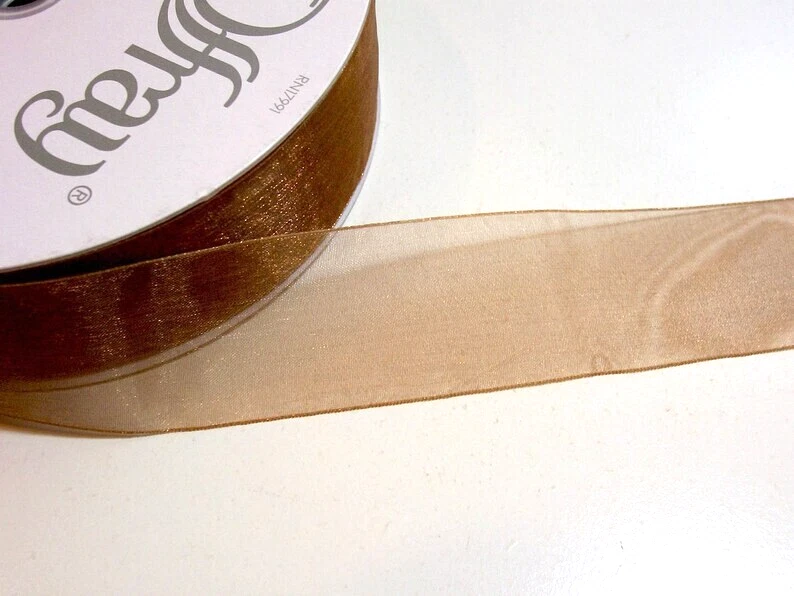 Coffee Brown Organza Ribbon 1 1/2" x 10 yards Offray Simply Sheer Asiana B43 - Image 3 of 4