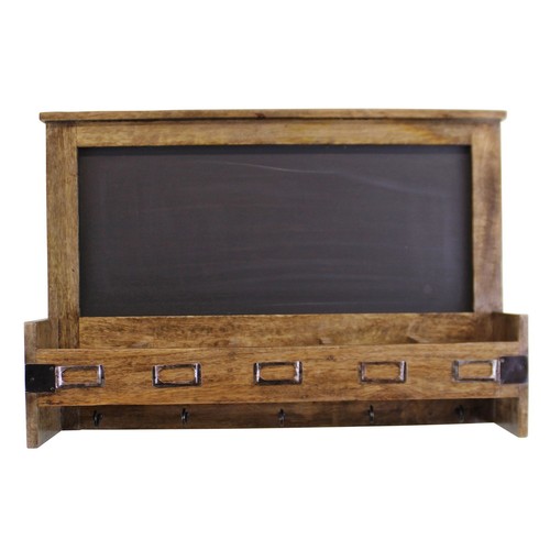 Blackboard with 5 Storage Slots & Key Hooks Rustic Mango Wood Message Board - Picture 2 of 4