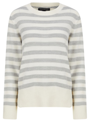 Damen Ex Banana Republic Streifen Rundhalsausschnitt Pullover Strickpullover Creme