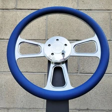 16 Inch Chrome Semi Truck Steering Wheel with Blue Vinyl Grip - 5 Hole