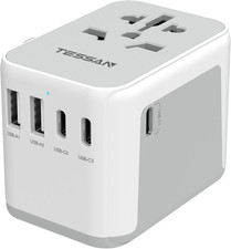 Universal Travel Adapter, 5.6A 28W 3 USB-A Ports, Worldwide Plug EU UK AUS