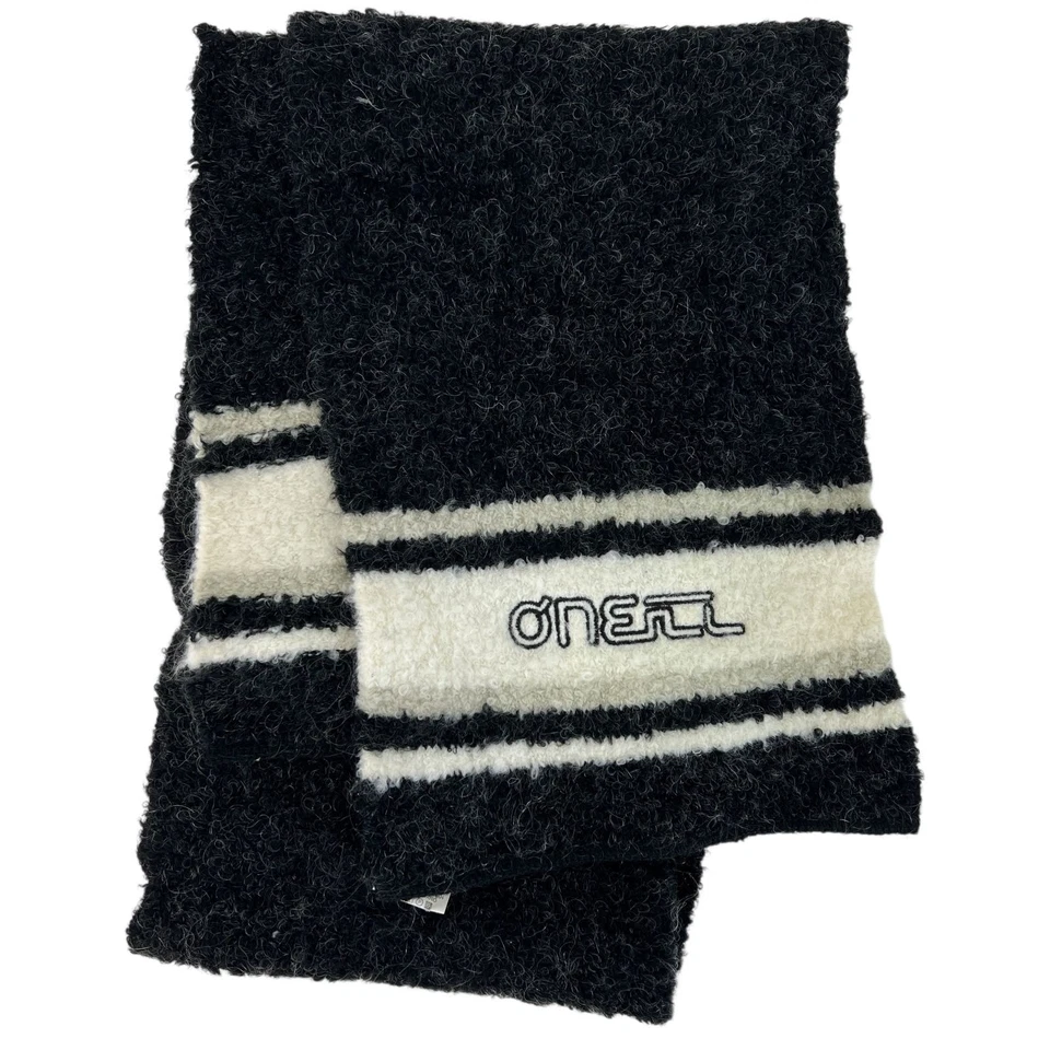 Vintage O'Neill Dark Grey White Y2K Embroidered Stripe Unisex Winter Scarf Used — 第 2/4 张图片