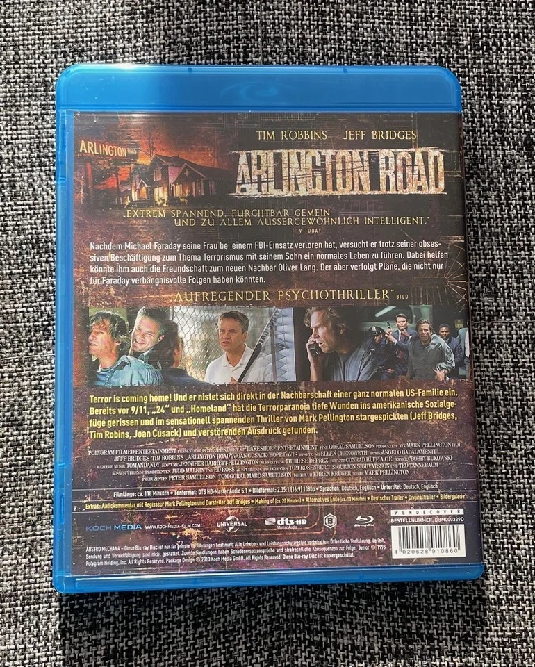 Arlington Road [Blu-Ray] Tim Robbins Jeff Bridges Deutsche Kaufversion RAR - Bild 2 von 3
