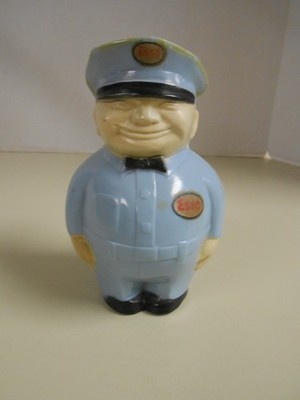 Scarce Vintage Hard Plastic Esso Fat Man Gas Station Attendant Coin Bank