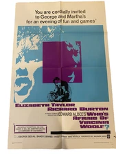 Who's Afraid of Virginia Woolf? ~ 1966 Folded Poster ~ E Taylor/R Burton ~ 27x41