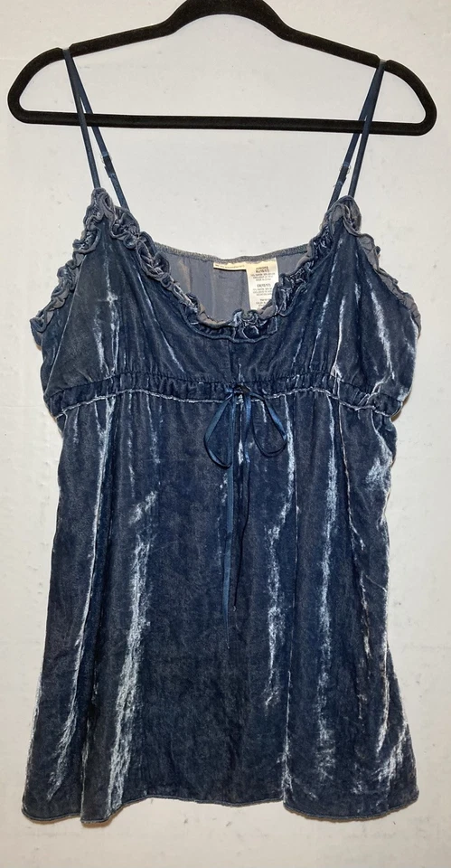 No Boundaries Blue Velvet Babydoll Tunic Tank Top Juniors XL Ruffles Bow Fairy - Image 4 of 4