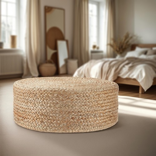 Jute Pouf Boho Hocker rund Sitzkissen handgefertigt strapazierfähig pflegeleicht - Bild 11 von 12