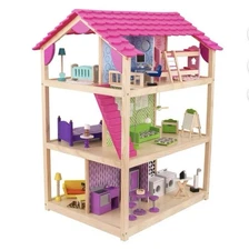 KidKraft So Chic Wooden Dollhouse w/ Wheels & 46 Accessories Pink Girls Toy