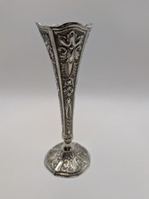 Ornate Silver Plated Trumpet Posy Bud Vase Repousse Floral Decoration Japan
