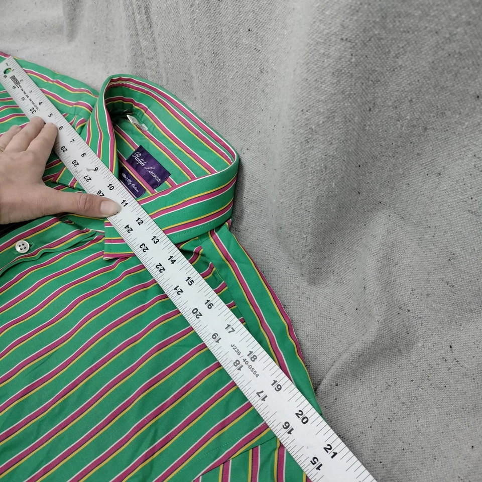 Ralph Lauren 紫色标签纽扣衬衫男式 17.5 绿色粉色条纹意大利 — 第 4/4 张图片