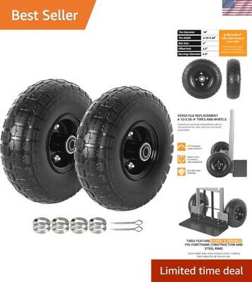 2-Pack 10-Inch Solid Flat-Free Tire Wheels for Hand Trucks & Wheelbarrows