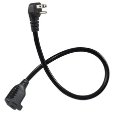 90-Degree Flat Plug Short Extension Cord - 1.5FT Black Flat Wall Head 3Prong ...