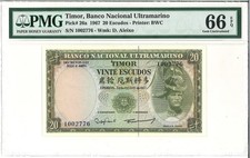 @@@@@ Portugal Timor 20 escudos 1967 P26 PMG 66 EPQ UNC @@@@@
