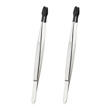 Craft Tweezers with Rubber Tips, 2 Pcs PVC Coated Tweezers Set, Black 5.9"