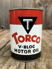 NOS Vintage 1Qt Red Torco V-Bloc Thermic Oil Co Motor Oil Tin Can Advertising