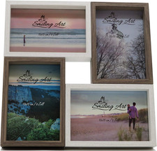 Cornice Portafoto Collage per 4 Foto in Legno MDF Con Vetro per Appendere E Star