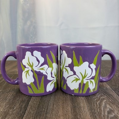 Set of 2 Waechtersbach Purple Iris Flower Ceramic Coffee Mug West Germany READ