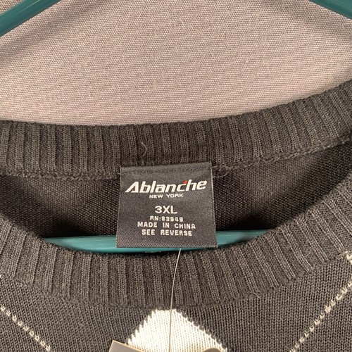 New Vintage Ablanche Black Knit Argiyle Plaid Acrylic Long Sleev Sweater Men 3X - Picture 5 of 11