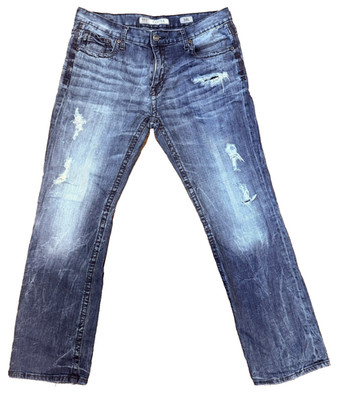 BKE Buckle Carter Jeans Men's 38 L Blue Denim Boot Cut Distressed
