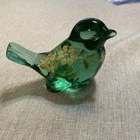 Vintage Fenton Green Hand Painted Glass Bird Signed  2.5"x3.88"x2.13" Excellent