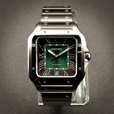 Cartier Santos Large 39.8mm Green Dial Mint Condition Full Set WSSA0062
