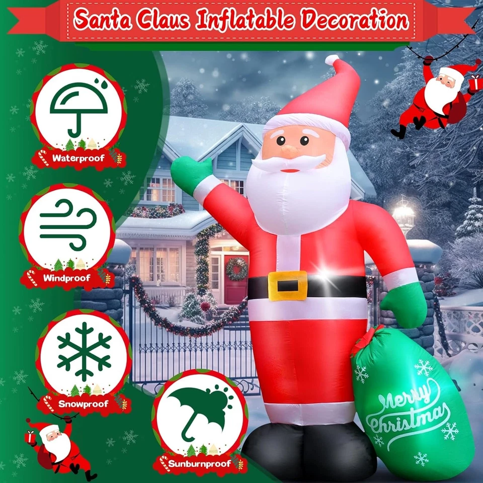8英尺圣诞巨型充气圣诞老人户外室内家庭花园派对 — 第 3/4 张图片