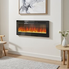 40" Inch LED Electric MEDIA WALL Glass FIRE Inset Mounted Recessed Fire 12 Flame