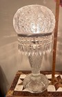 Large Brilliant Clear Cut Glass Globe Table Lamp w/ Hanging Prism Drops — photo 6