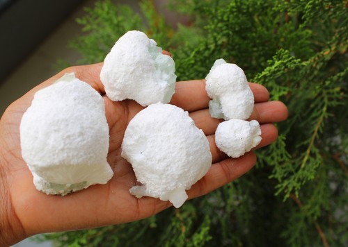 Lot Of Milky Okenite Balls With Green Apophyllite Crystals Minerals Specimen - Picture 3 of 8