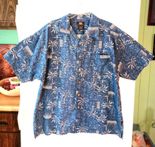 VINTAGE MEN'S ROUTE 66 BLUE WITH PALM TREE PRINT 100 COTTON HAWAIIAN SHIRT L