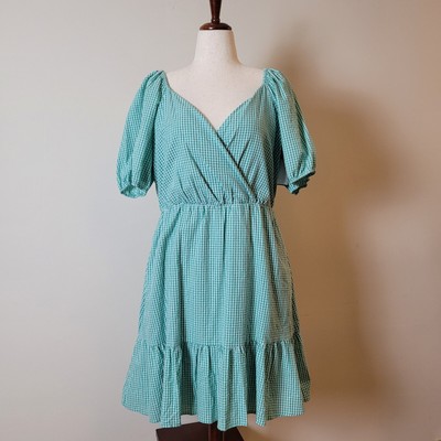 Draper James Dress women's XL Green Gingham Puff Sleeve Patrick's pockets Spring
