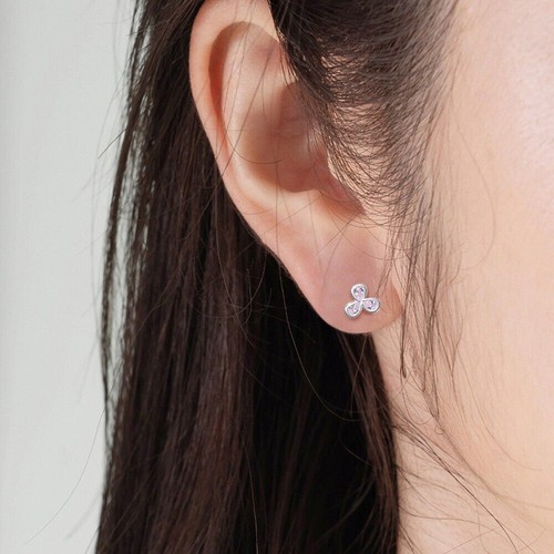 Lovely Clover Pink CZ Screw Stud Earrings in 999 Sterling Silver A4350 - Picture 5 of 7