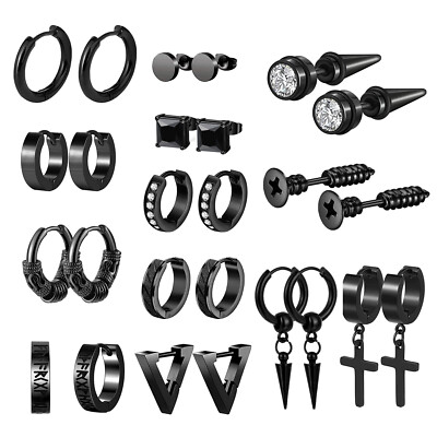 13 Aretes De Hombre Para Ninas Ninos Mujer Arete Cruz Cristian Pantalla,Negro