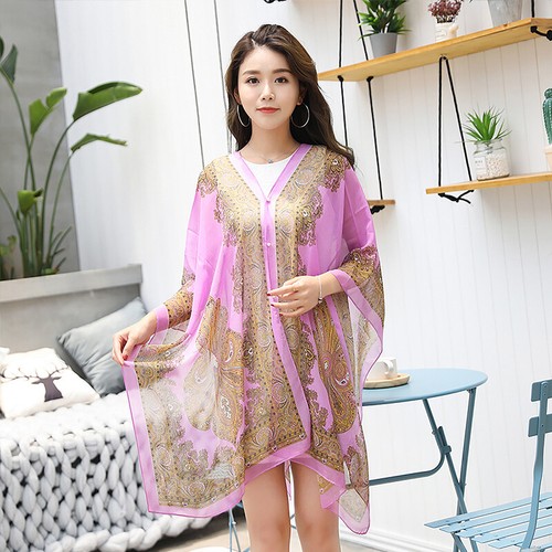 Women Summer Beach Chiffon Blouse Tops Shawl Sun Protection Sunscreen Shirt - Picture 28 of 30