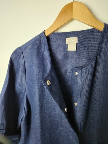 Talbots Navy Blue Linen Cinched Waist Jacket 1 NWT $99 - Picture 5 of 8