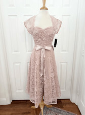 Adrianna Papell Womens Pink Lace Sweatheart Neck A Line Midi Dress Size 6 NWT