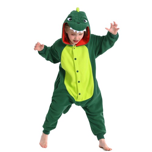 Dinosaur One-Piece Pajama for Kids Soft Hooded Sleepwear Animal Cosplay Costumes - Picture 6 of 52