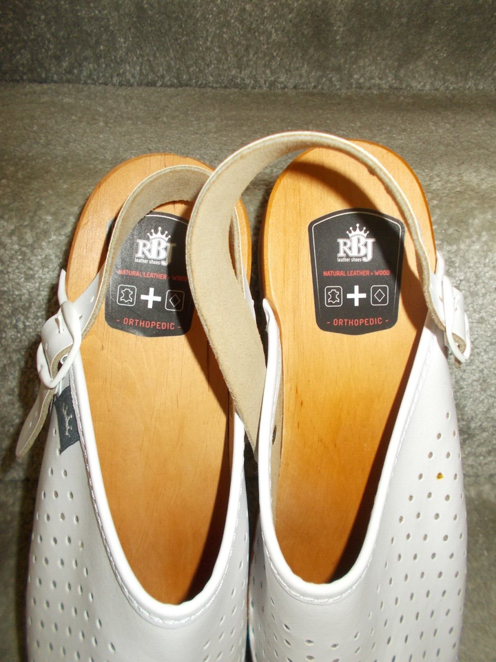RBJ Orthopedic real leather & wood wedge sandals shoes clogs size 6.5