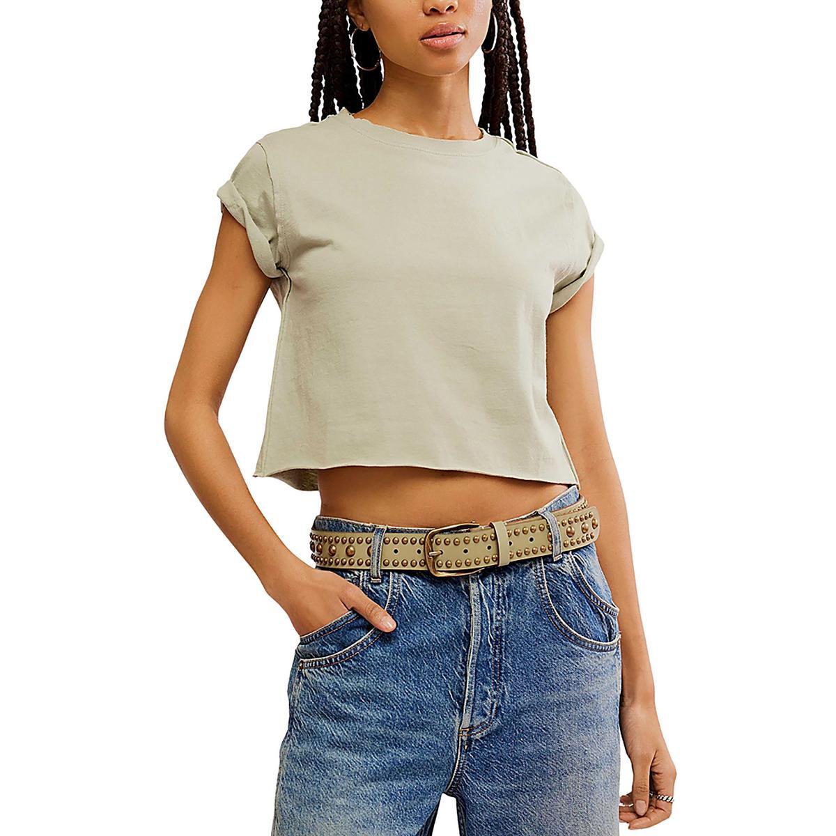 Женская футболка Free People The Perfect Tee Зеленый пуловер с круглым вырезом XS BHFO 4866
