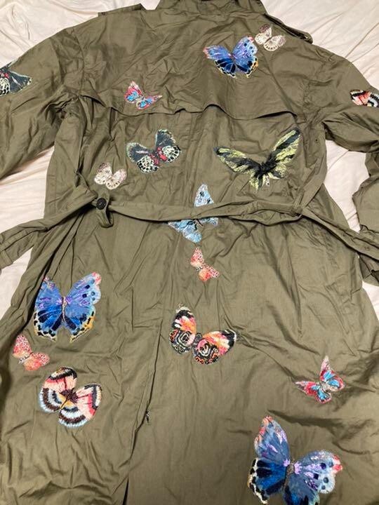 Classic Valentino Butterfly Embroidered Trench Coat Jacket Khaki
