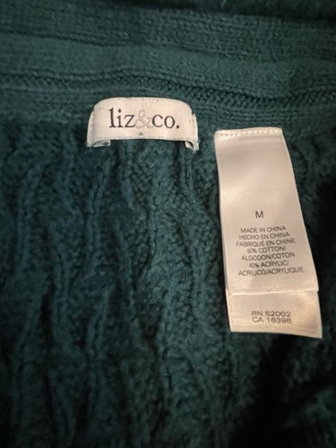 Liz & Co. Jewel Green Button Front Sweater Women Size M Short Sleeve Wide Cable - Picture 3 of 7