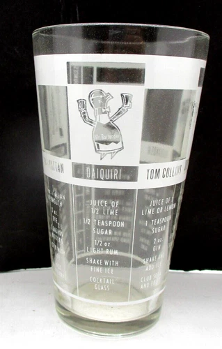 Vintage Federal Glass  Cocktail Shaker With Recipes Tom Collins Etc