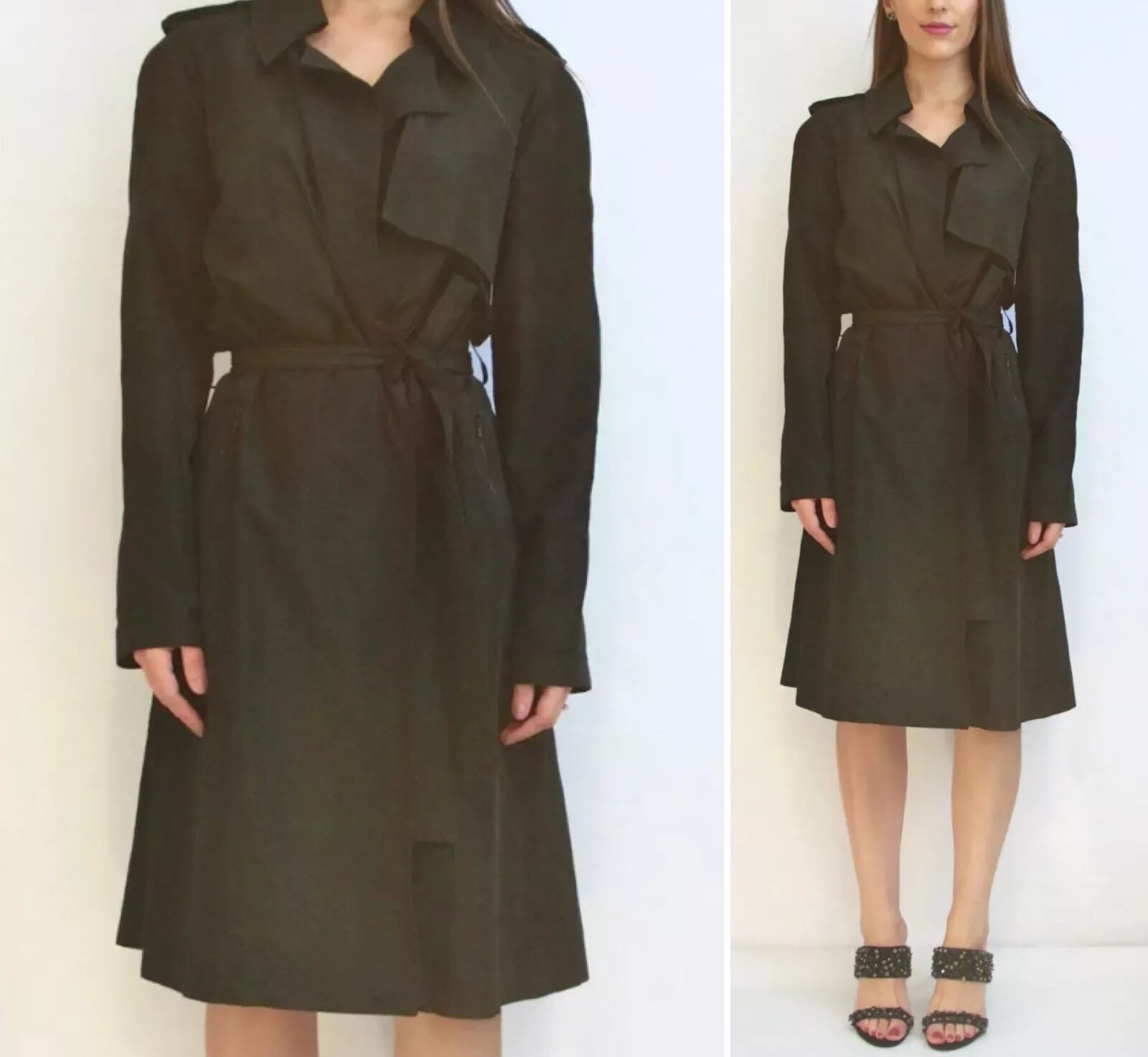 savingglory LISA HO Light Trench Pleated Classic Duster Coat Small 8-10 savingglory LISA HO Light Trench Pleated Classic Duster Coat Small 8-10