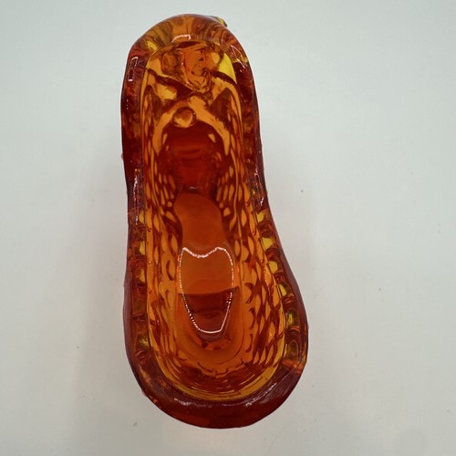 Fenton Orange Hobnail Glass Cat's Head Slipper Shoe Boot - Picture 5 of 7