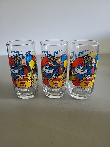 Vtg 1983 Hardees Smurf Glasses Set of 6 Papa Smurf By Peyo-All 6 The Same - Picture 2 of 9