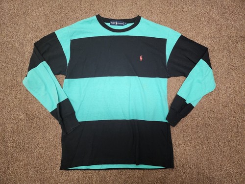 Vintage Ralph Lauren Hemd Herren klein blau schwarz gestreift USA Baumwolle 