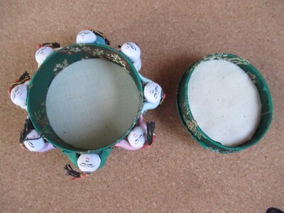 小物 SUMO Vintage Asian Chinese Round Pin Box Trinket Sewing Satin